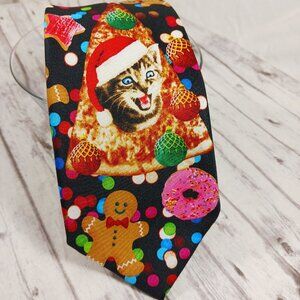 Knotty & Nice Men's Necktie Christmas Cat Kitten Santa Hat Pizza Donut 60x3.25"